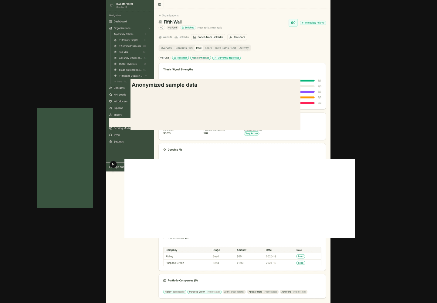 Radar intelligence tab screen