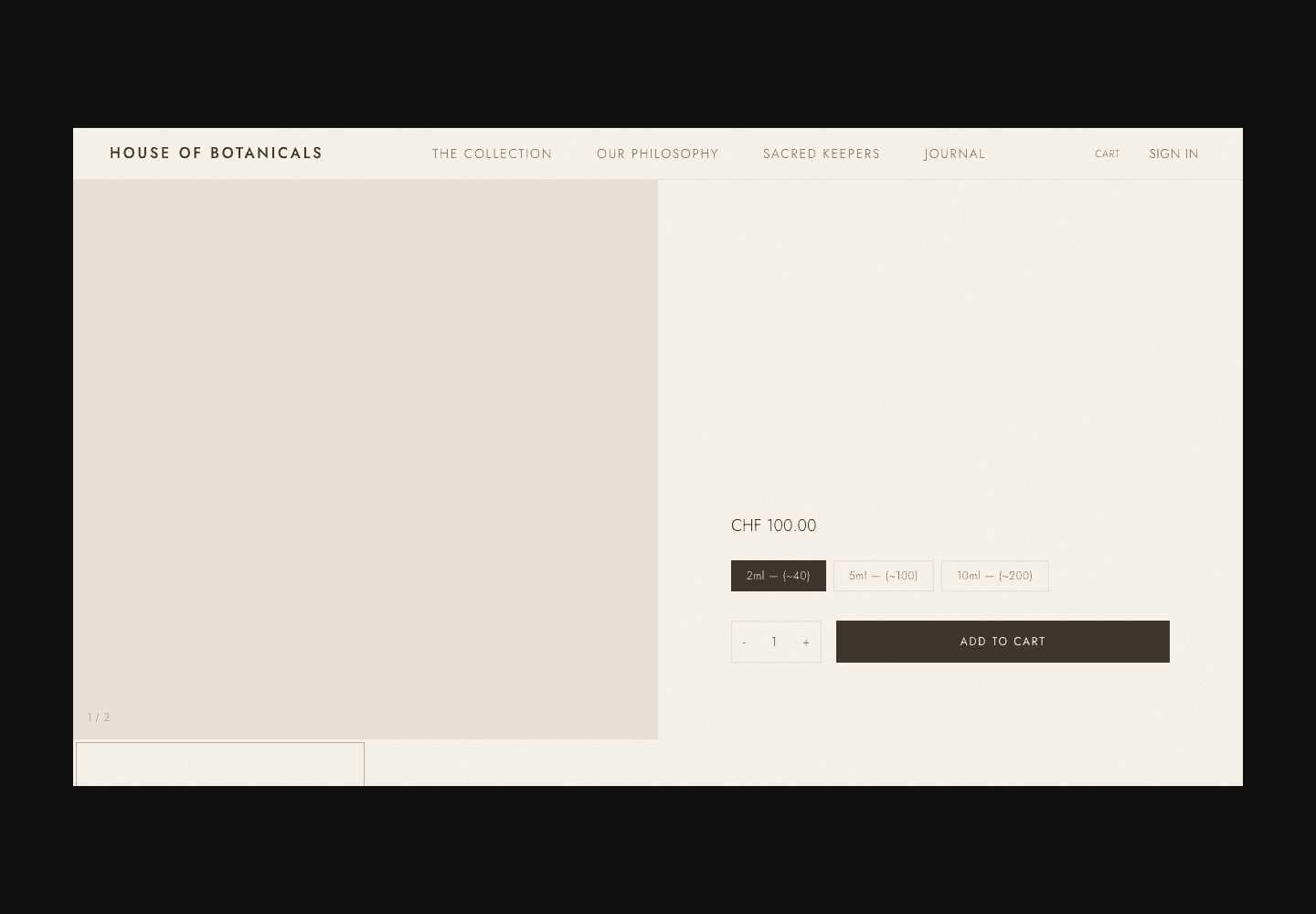 Sacred Wild product detail screen