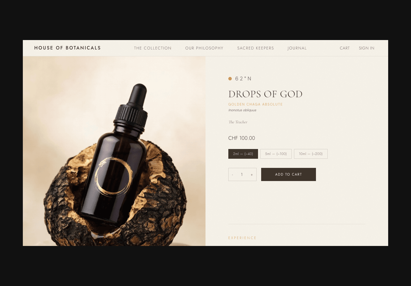 Sacred Wild staged product operations screen