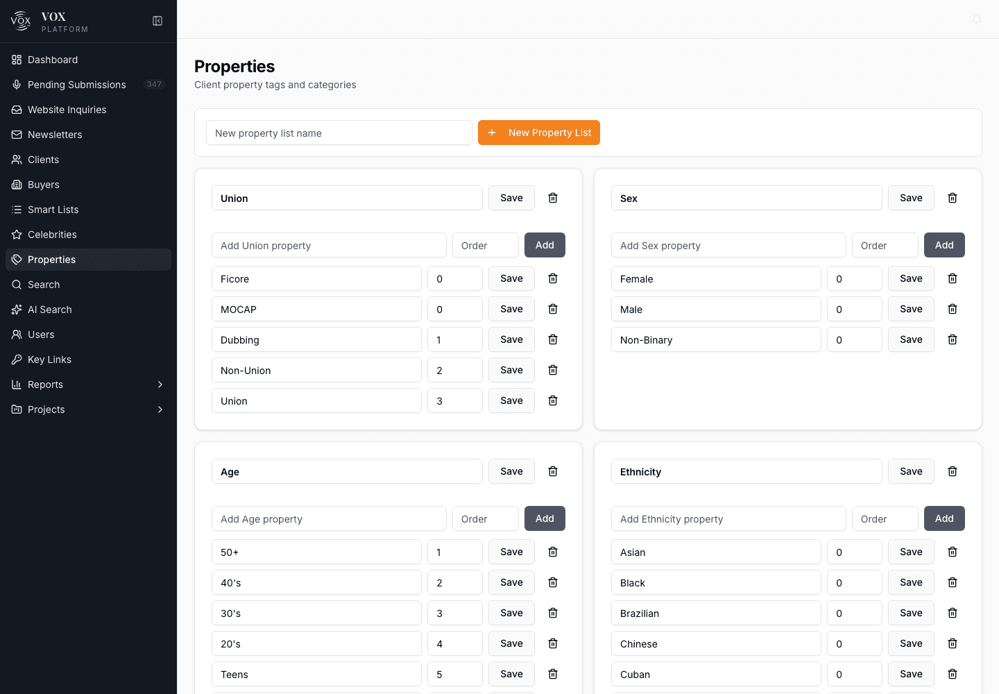 Virtual Vox properties screen